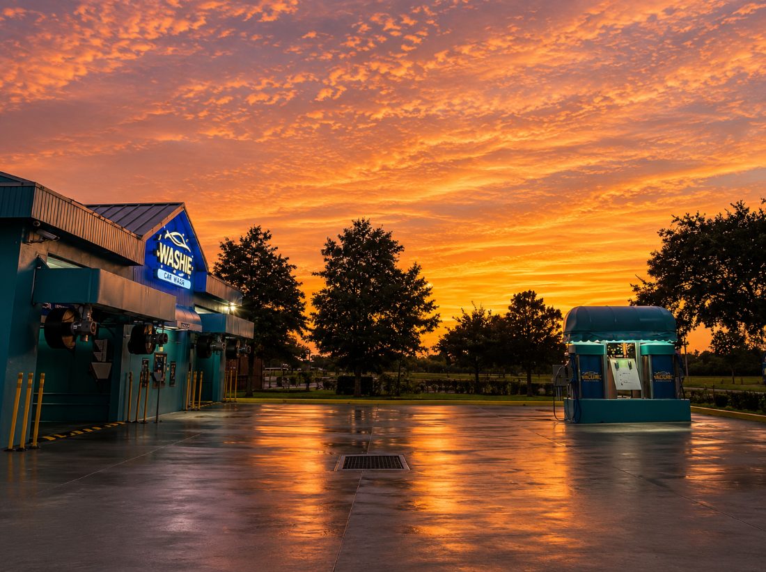 Washie Car Wash on Wetherbee Road at sunset